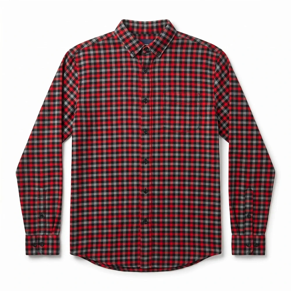 Banana Republic Luxe Flannel Shirt Mens XL Red Grey Grant Fit Plaid Button Down